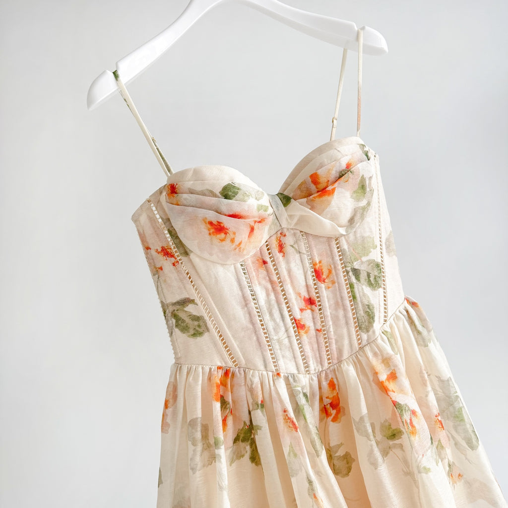 Carousel Corset Mini Dress in Cream Rose