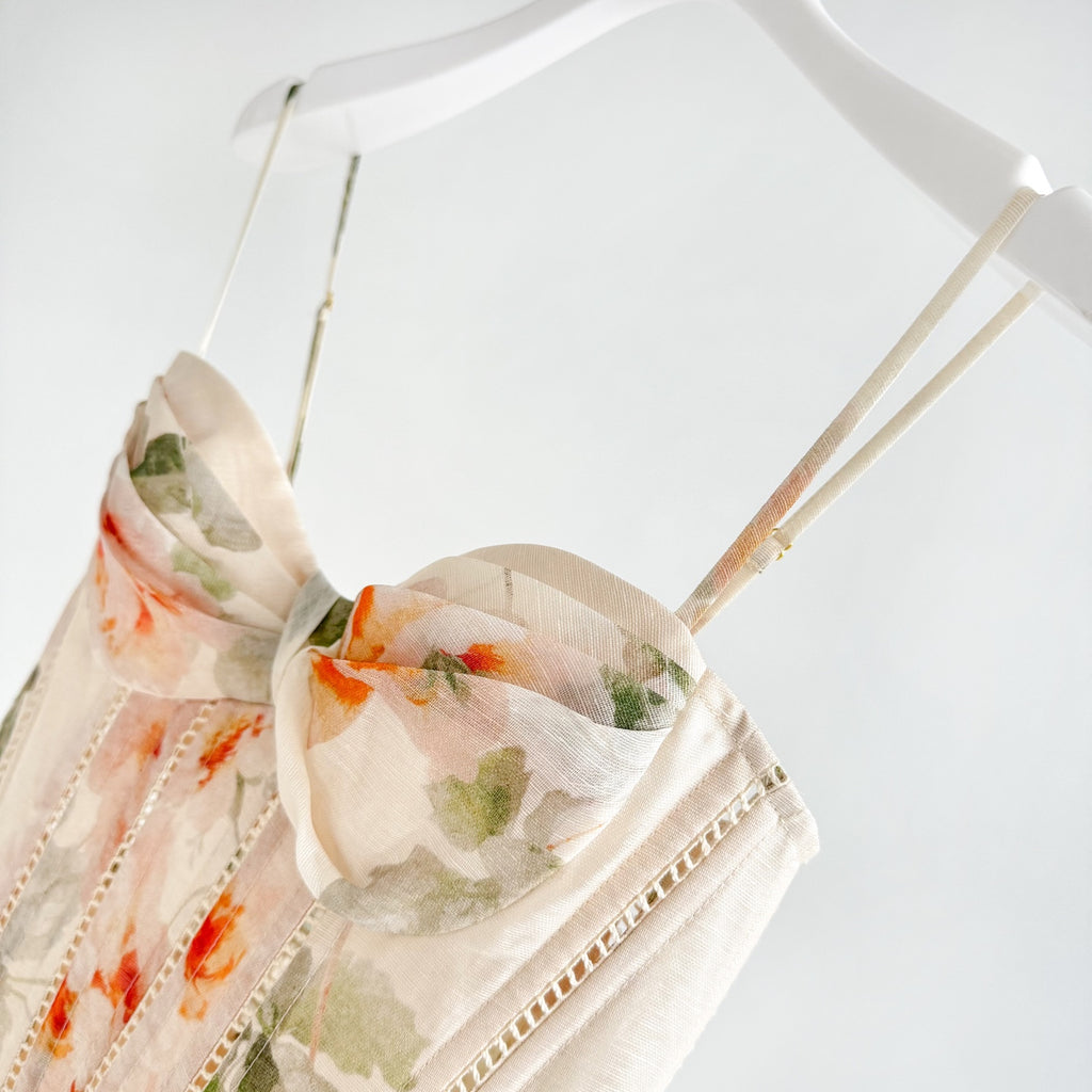 Carousel Corset Mini Dress in Cream Rose