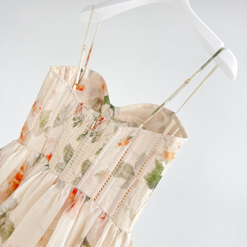 Carousel Corset Mini Dress in Cream Rose