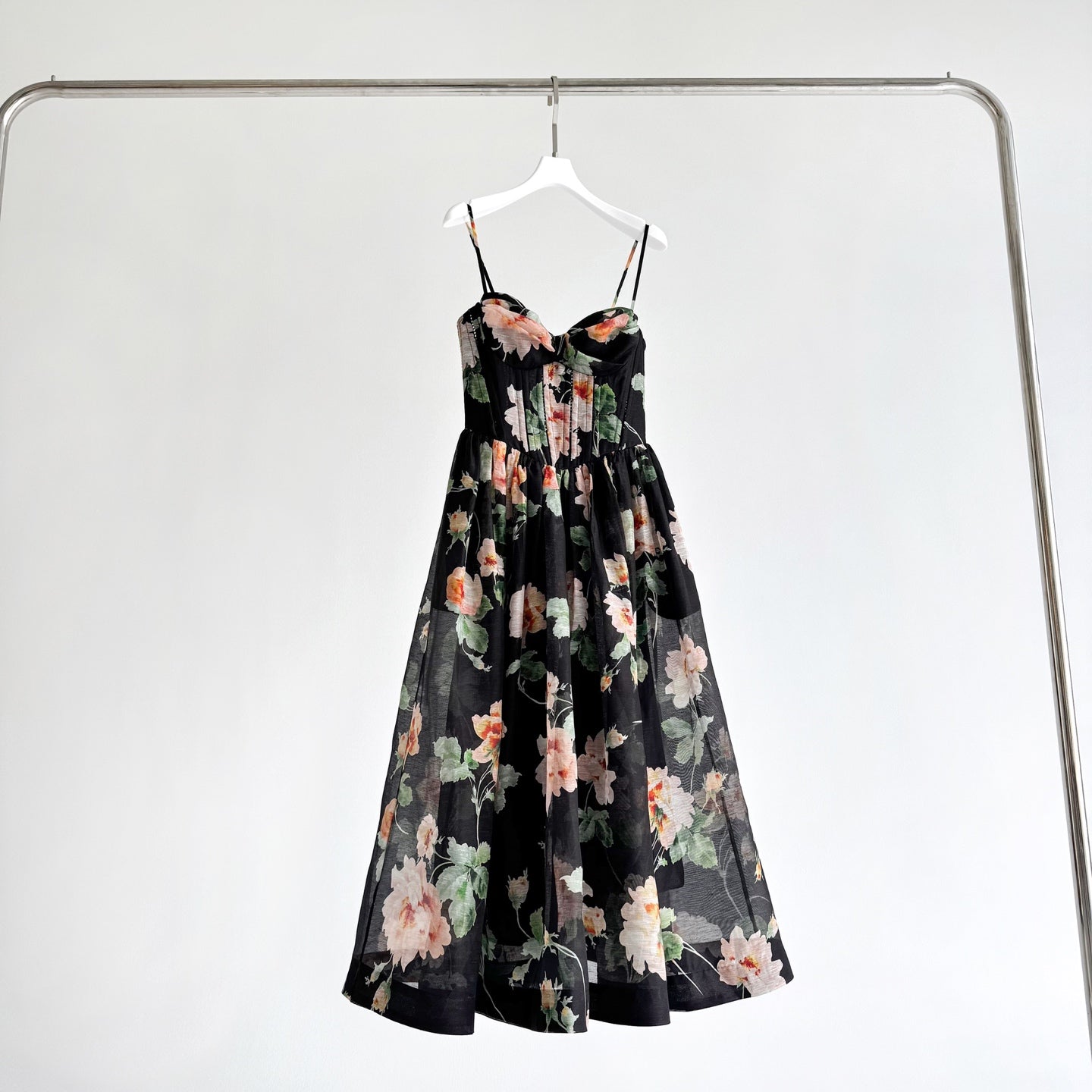 Midi Dress in Black Rose