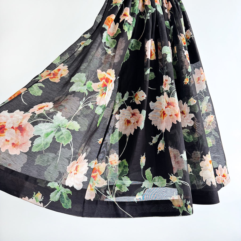 Midi Dress in Black Rose