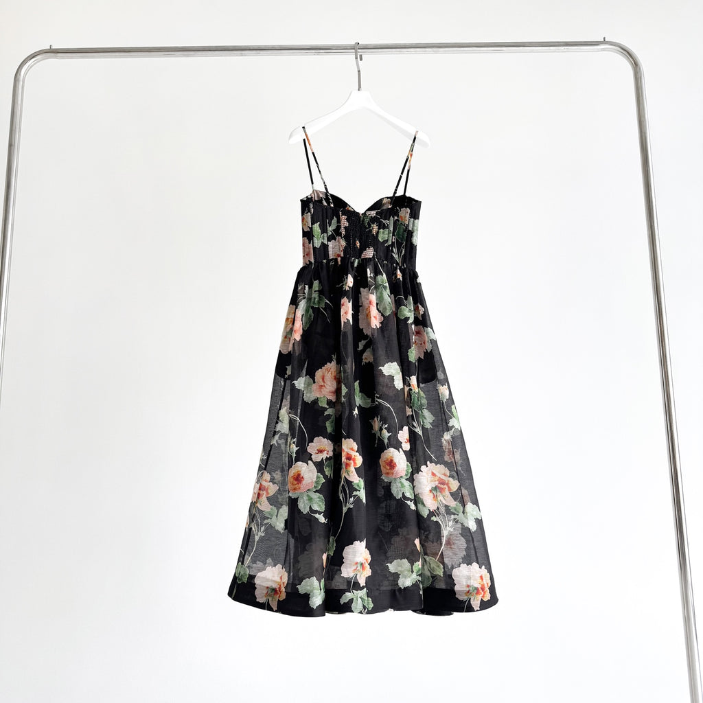 Midi Dress in Black Rose