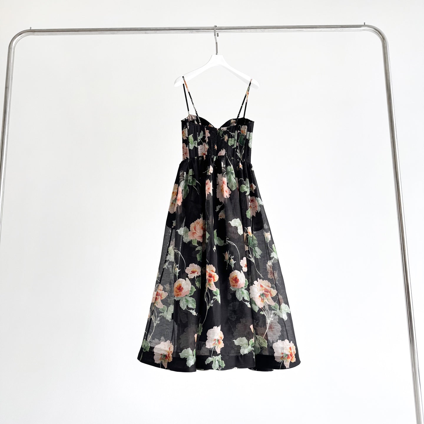 Midi Dress in Black Rose