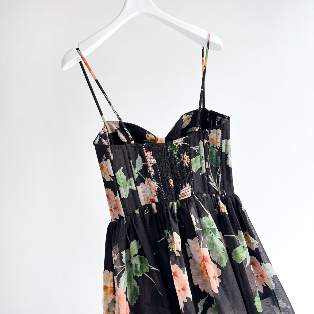 Midi Dress in Black Rose