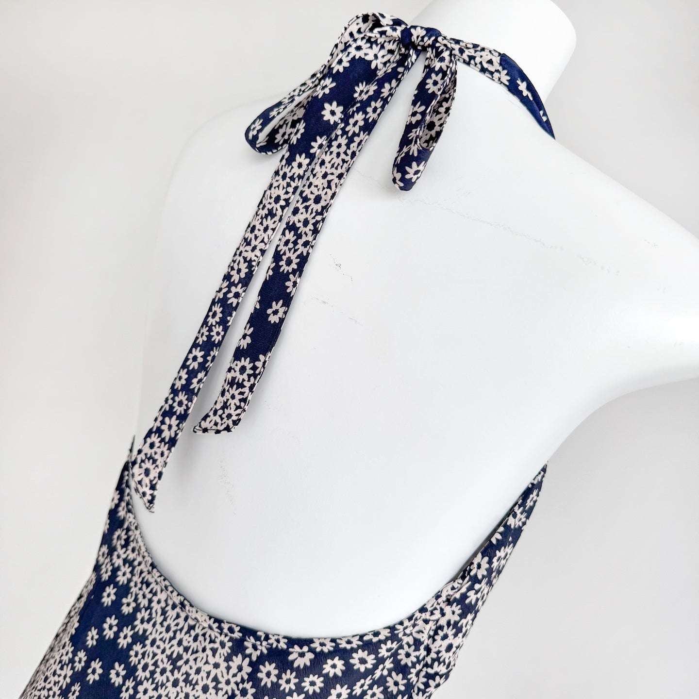 Two Tone Polka Dot Floral Print Halter Neck Irregular Mermaid Hem Maxi Dress