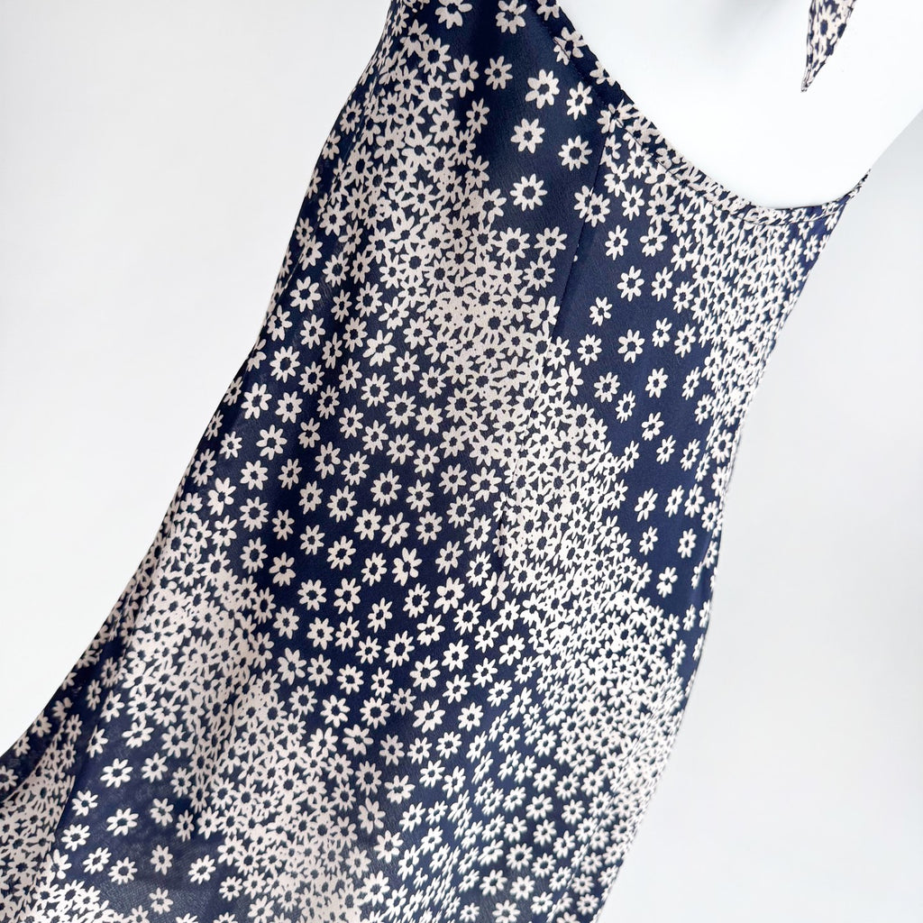 Two Tone Polka Dot Floral Print Halter Neck Irregular Mermaid Hem Maxi Dress