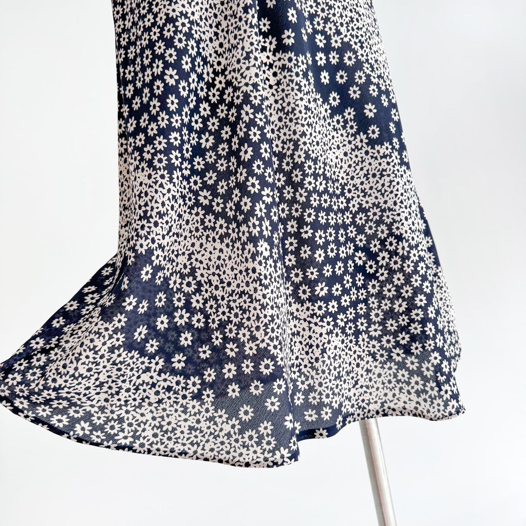 Two Tone Polka Dot Floral Print Halter Neck Irregular Mermaid Hem Maxi Dress