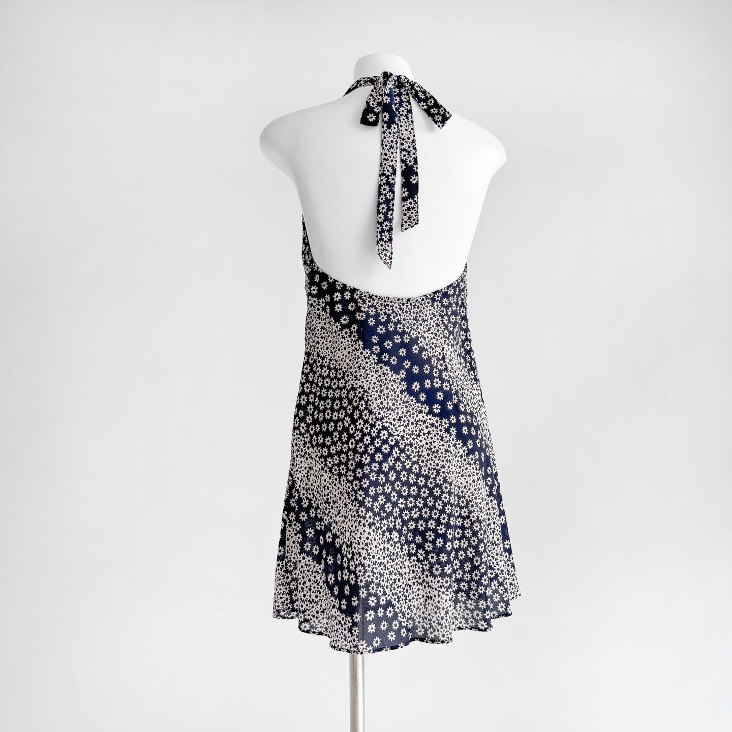 Two Tone Polka Dot Floral Print Halter Neck Irregular Mermaid Hem Maxi Dress