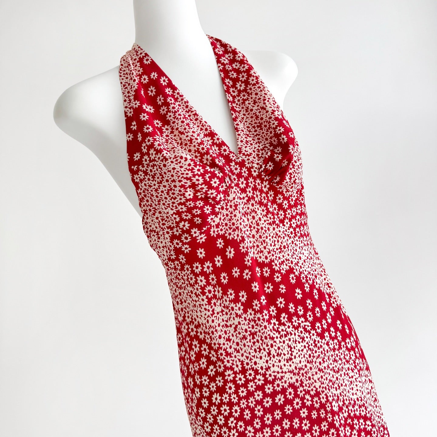 Two Tone Polka Dot Floral Print Halter Neck Irregular Mermaid Hem Maxi Dress