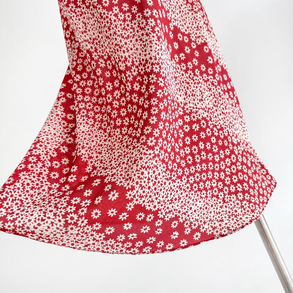 Two Tone Polka Dot Floral Print Halter Neck Irregular Mermaid Hem Maxi Dress