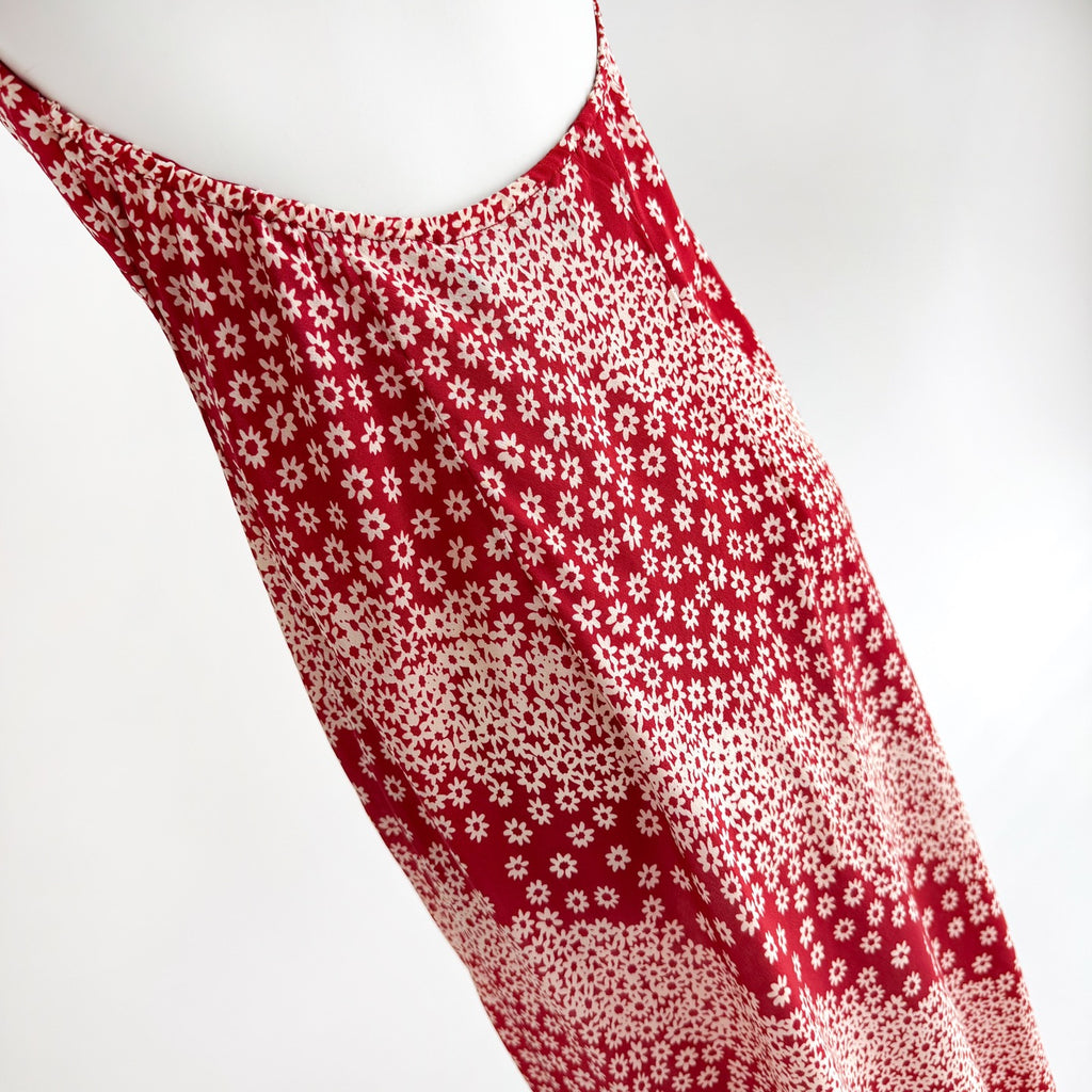 Two Tone Polka Dot Floral Print Halter Neck Irregular Mermaid Hem Maxi Dress