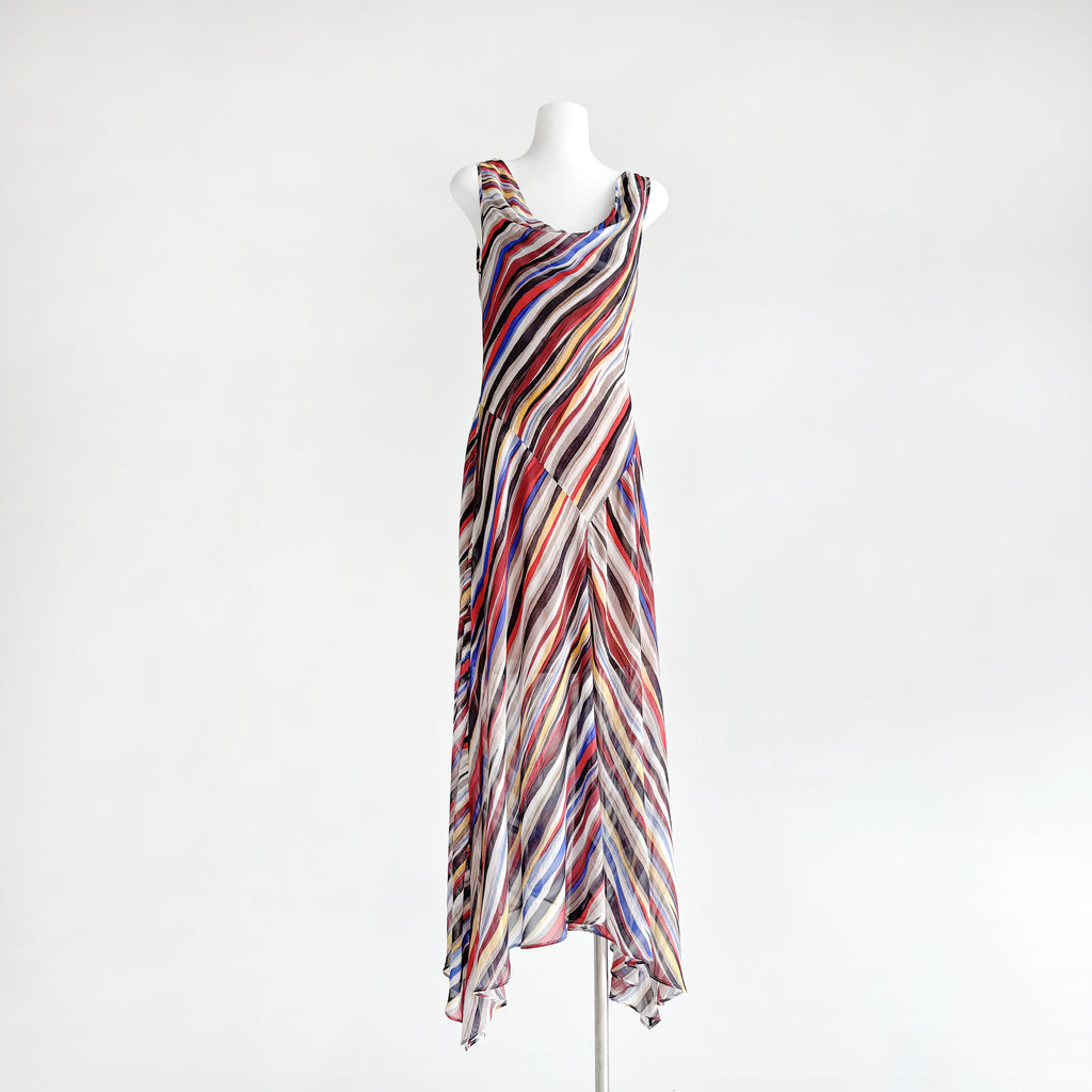 Rainbow Stripe Tulip Hem Silk Maxi Dress