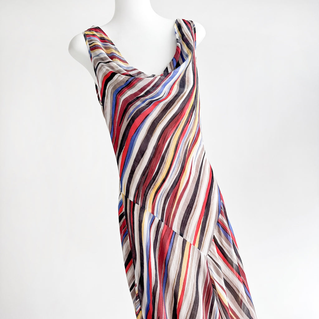 Rainbow Stripe Tulip Hem Silk Maxi Dress