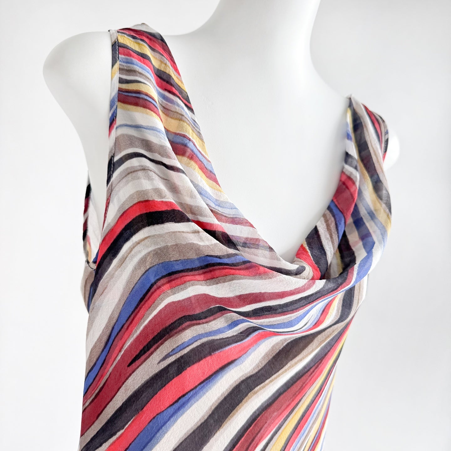 Rainbow Stripe Tulip Hem Silk Maxi Dress