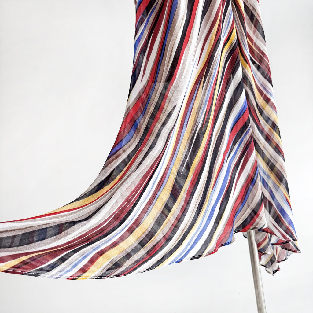 Rainbow Stripe Tulip Hem Silk Maxi Dress