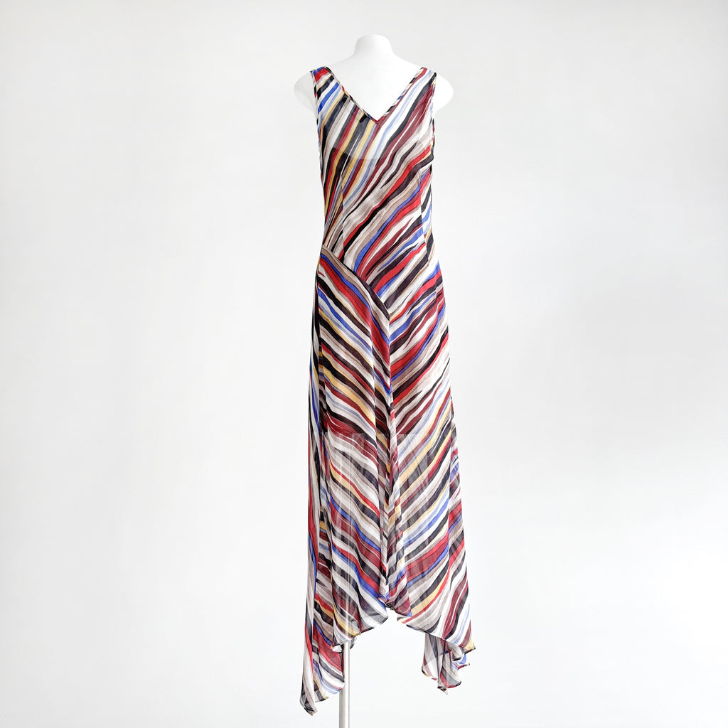 Rainbow Stripe Tulip Hem Silk Maxi Dress