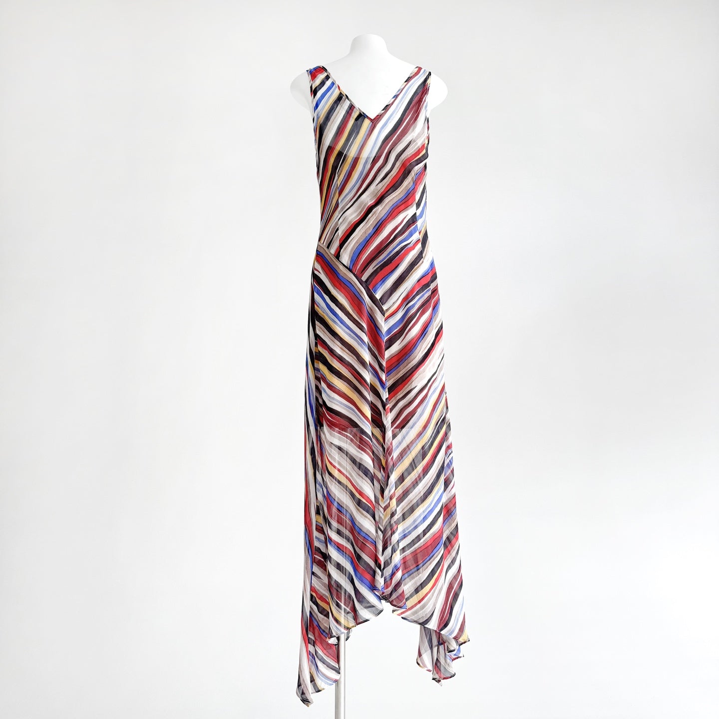 Rainbow Stripe Tulip Hem Silk Maxi Dress