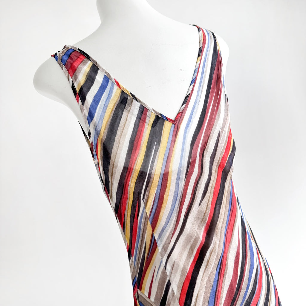 Rainbow Stripe Tulip Hem Silk Maxi Dress