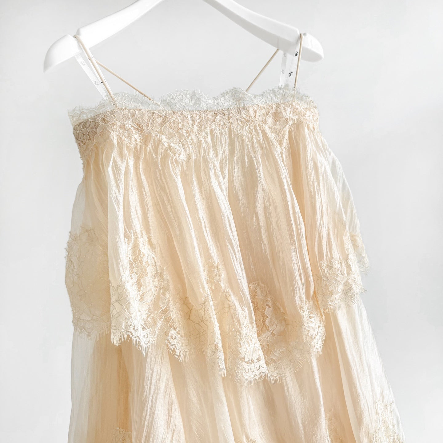 Cream Apricot Tiered Lace Irregular Ruffle Blouse
