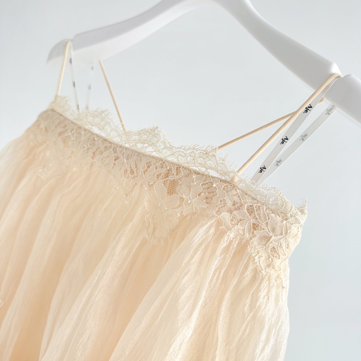 Cream Apricot Tiered Lace Irregular Ruffle Blouse