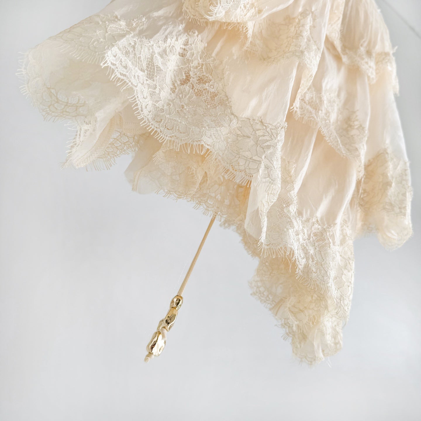 Cream Apricot Tiered Lace Irregular Ruffle Blouse