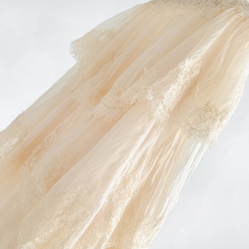 Cream Apricot Tiered Lace Irregular Ruffle Blouse