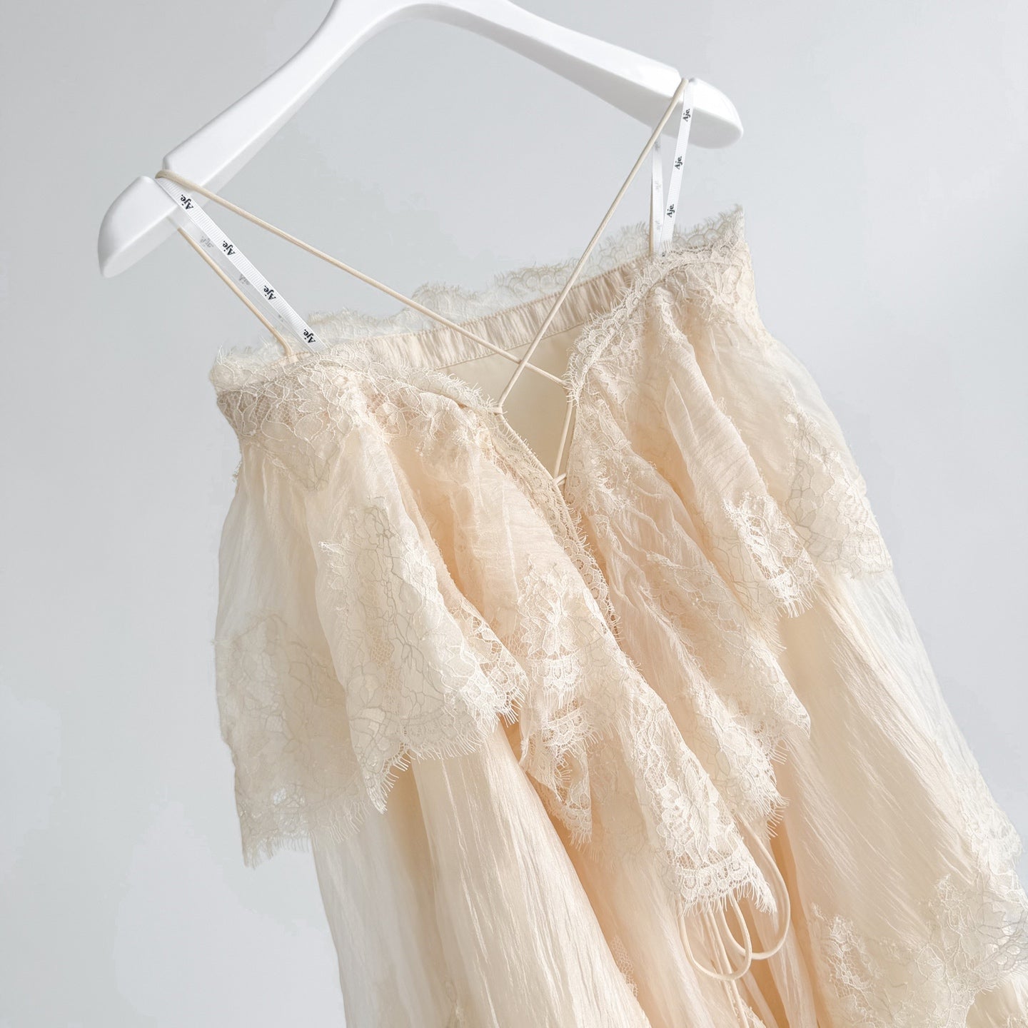 Cream Apricot Tiered Lace Irregular Ruffle Blouse