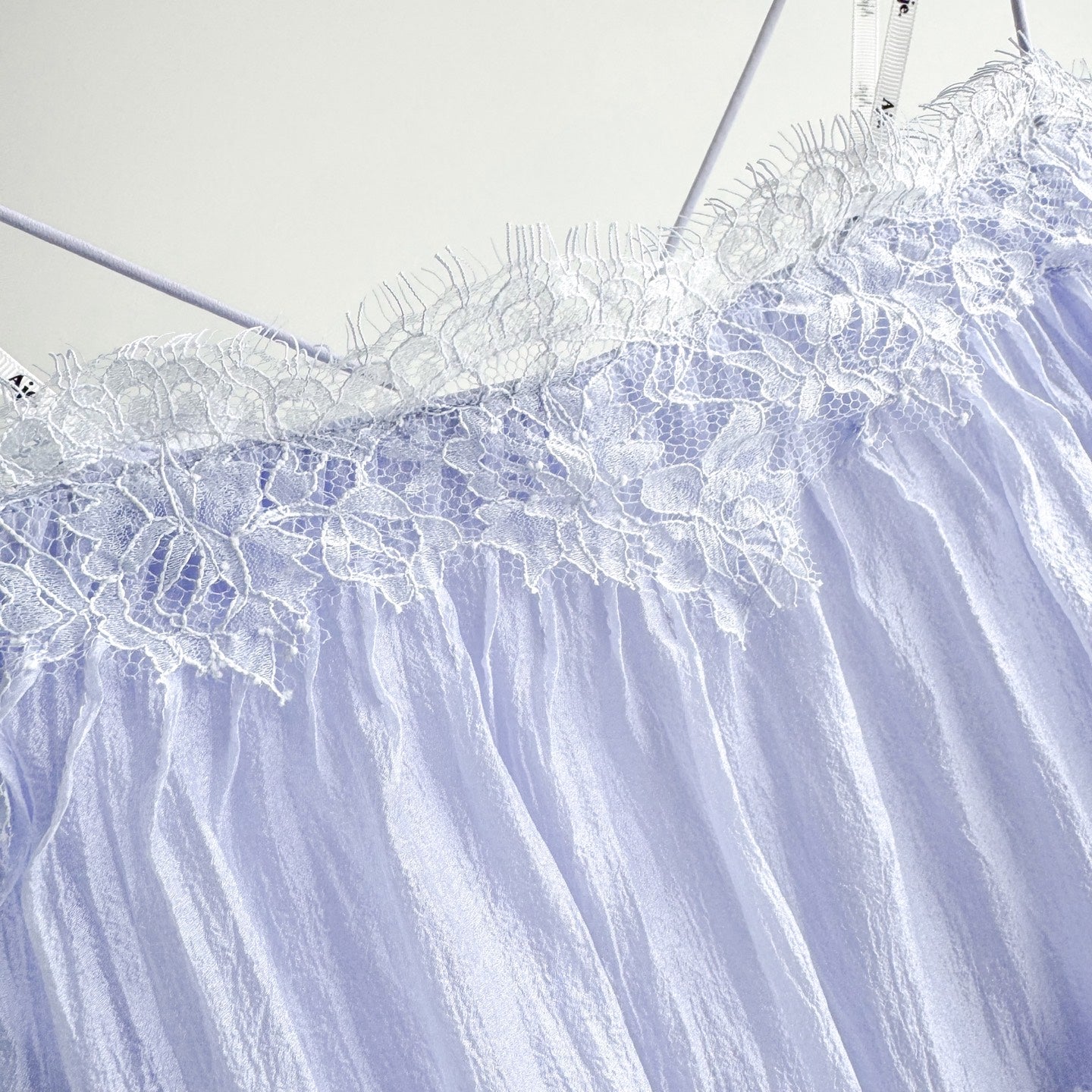 Light Blue and Brown Thin Strap Tiered Lace Off Blouse