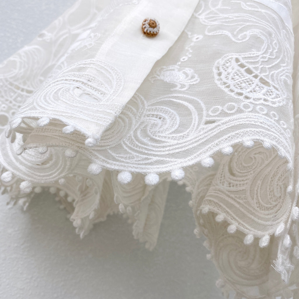 Island Vacation Embroidered Waist-Cinching Lapel Shirt Dress