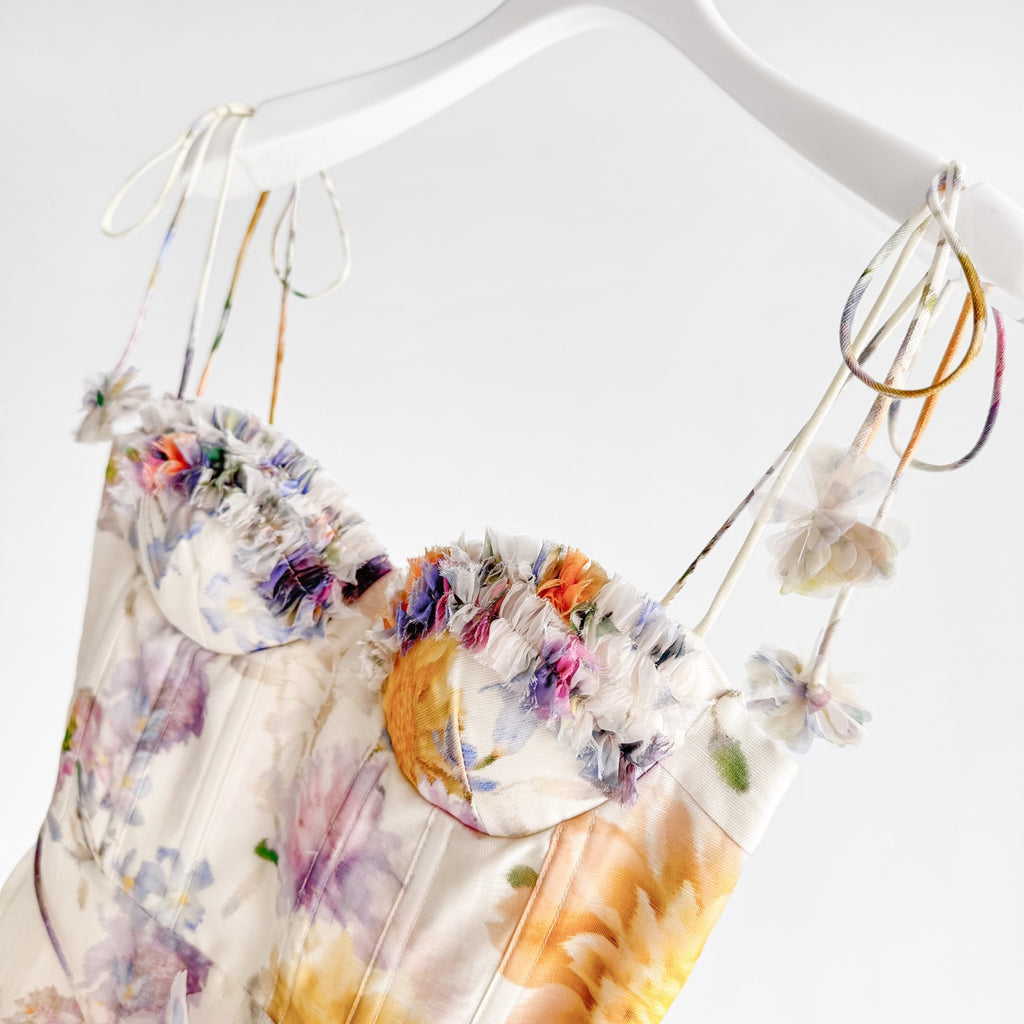 The Luna Ruffle Midi Dress in Cream Dahlia