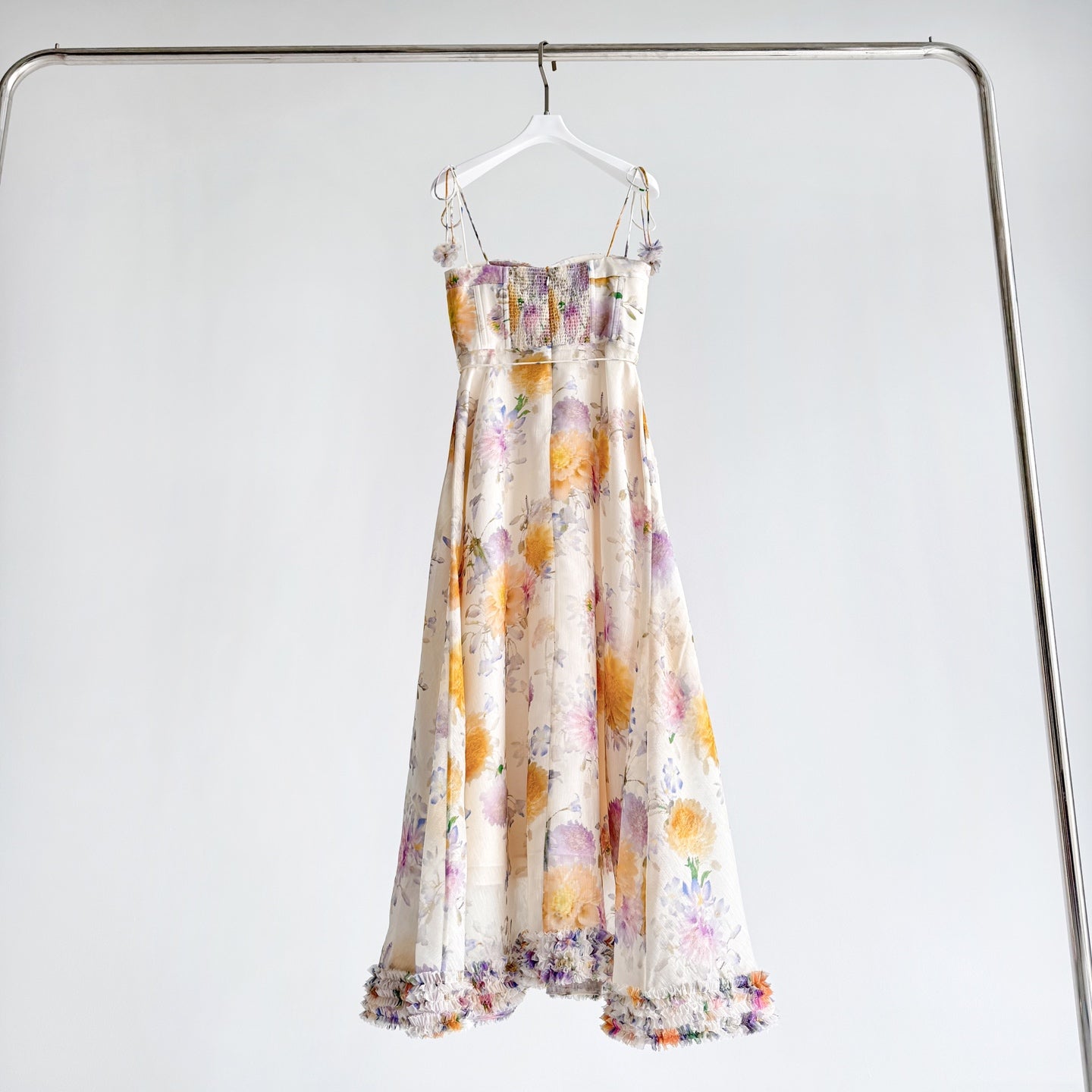 The Luna Ruffle Midi Dress in Cream Dahlia