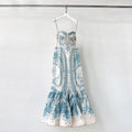 Linen Silk Blend Boho Paisley Print Maxi Dress