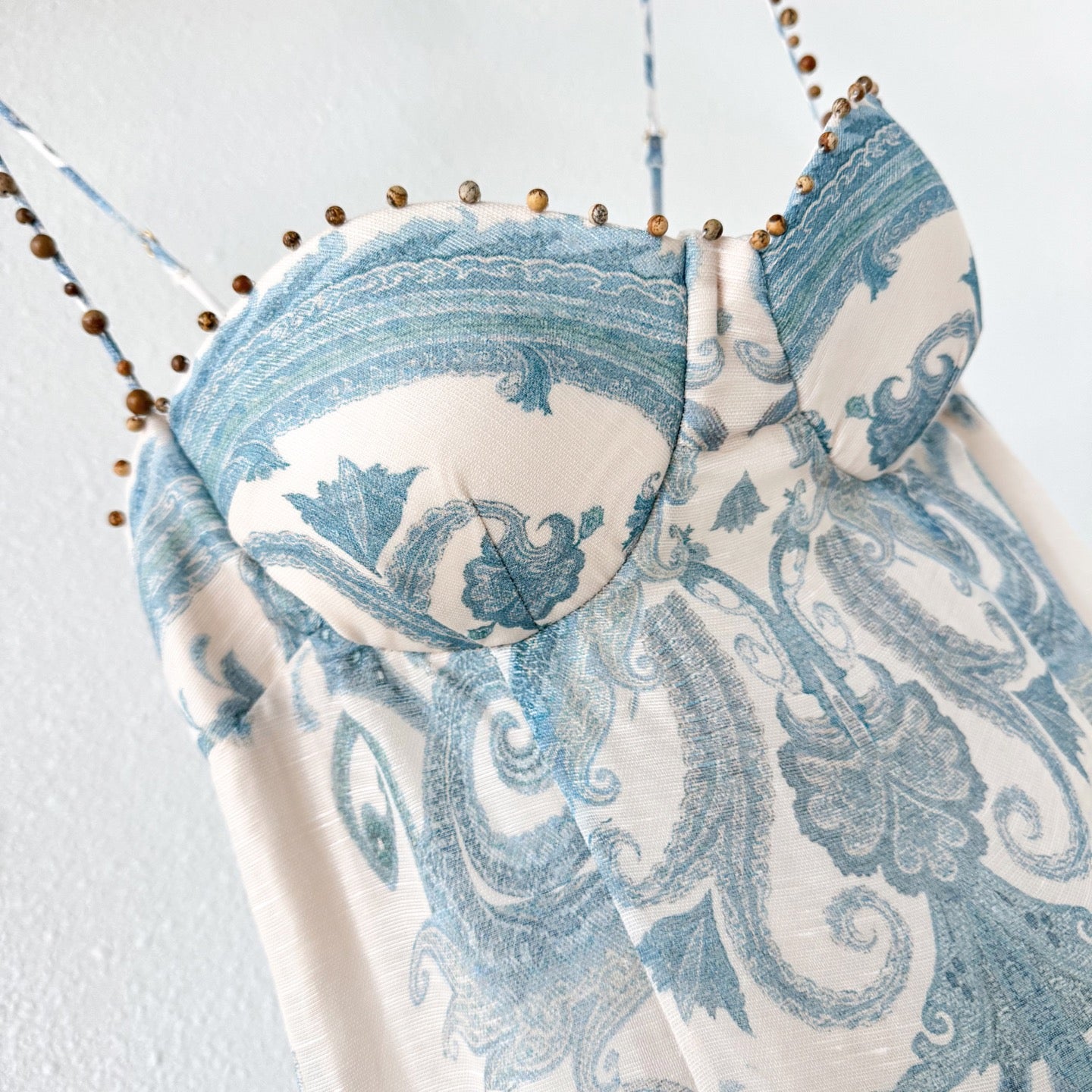Linen Silk Blend Boho Paisley Print Maxi Dress