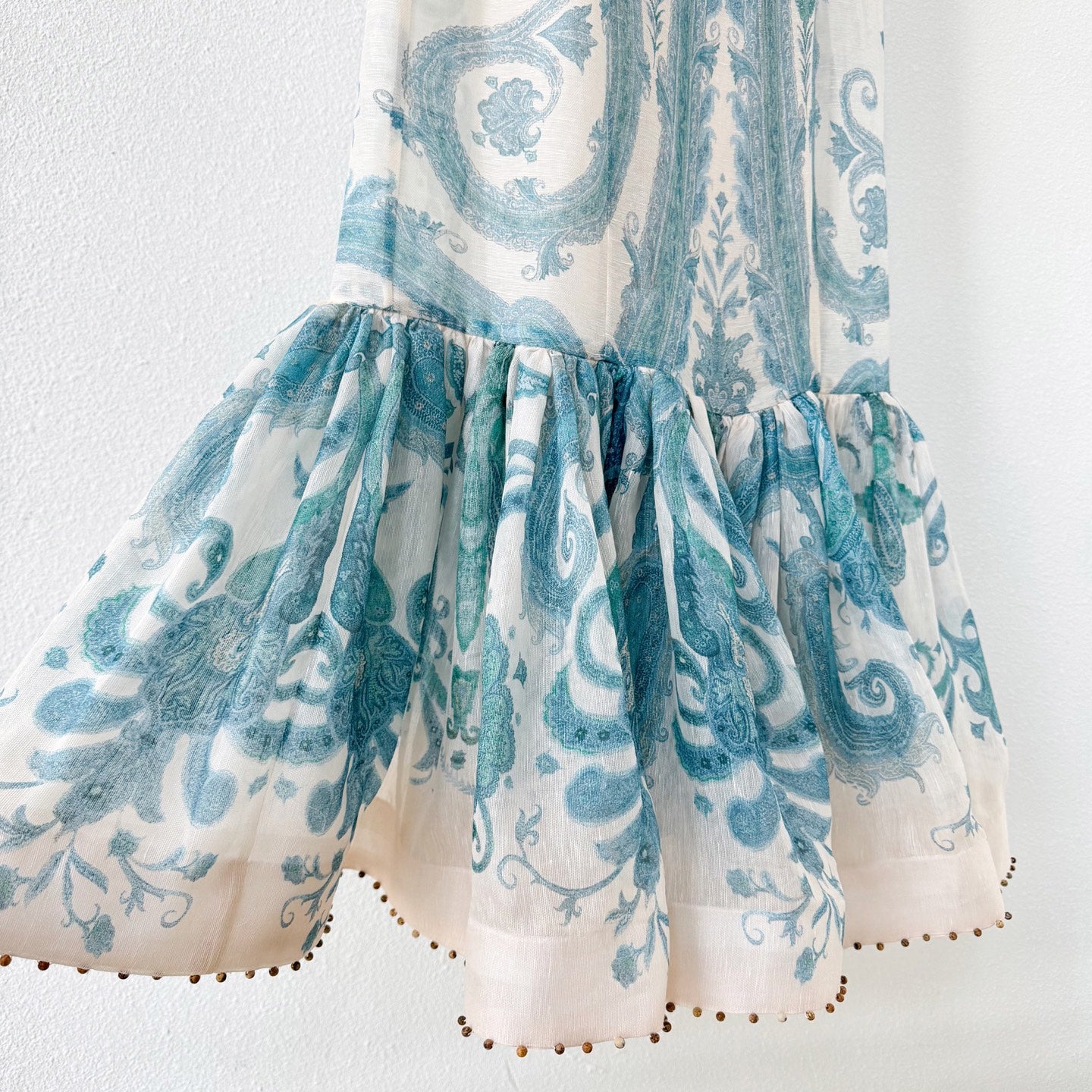 Linen Silk Blend Boho Paisley Print Maxi Dress