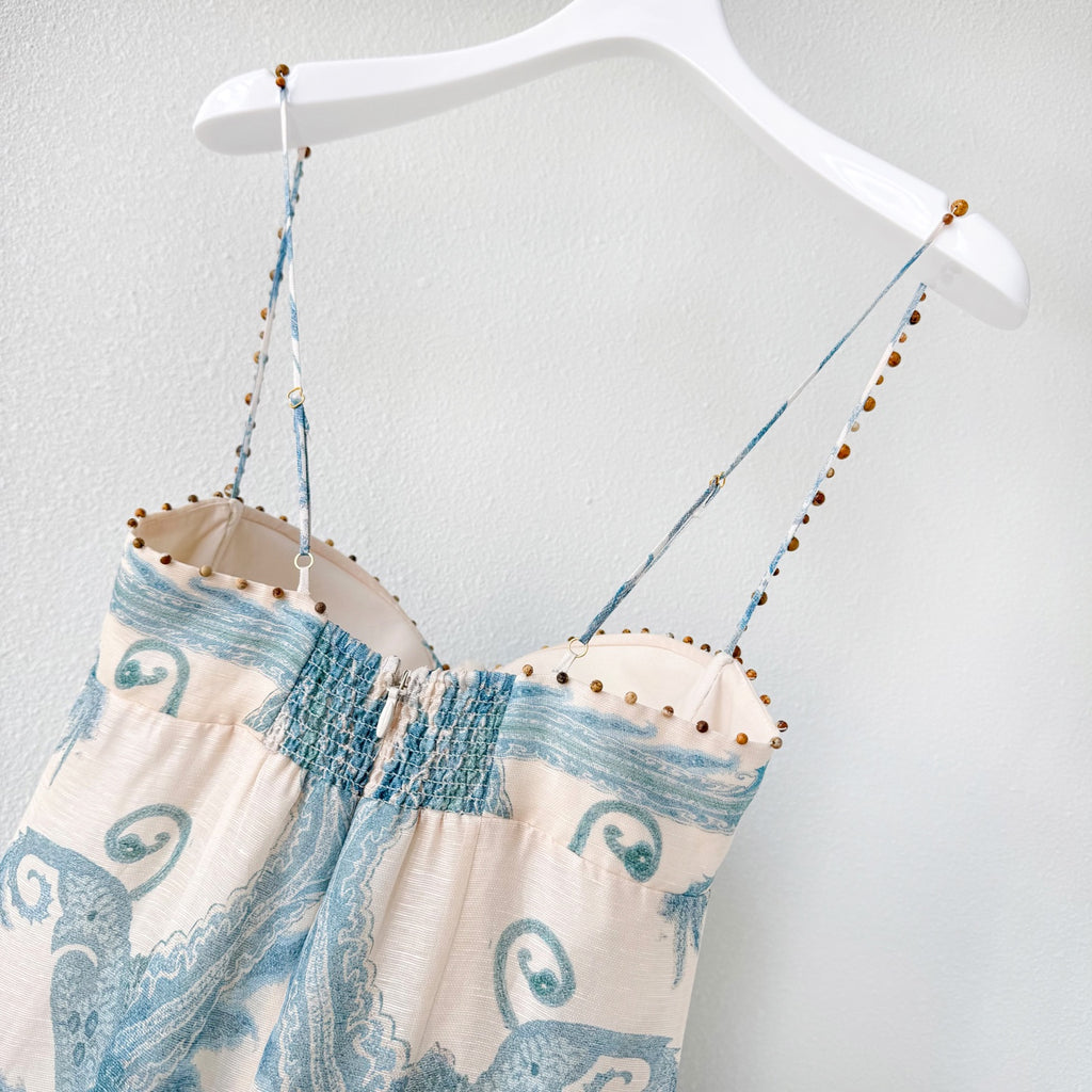 Linen Silk Blend Boho Paisley Print Maxi Dress