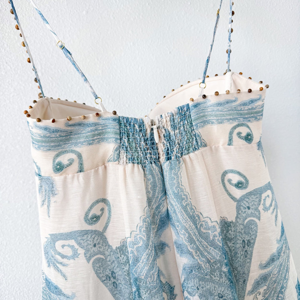 Linen Silk Blend Boho Paisley Print Maxi Dress