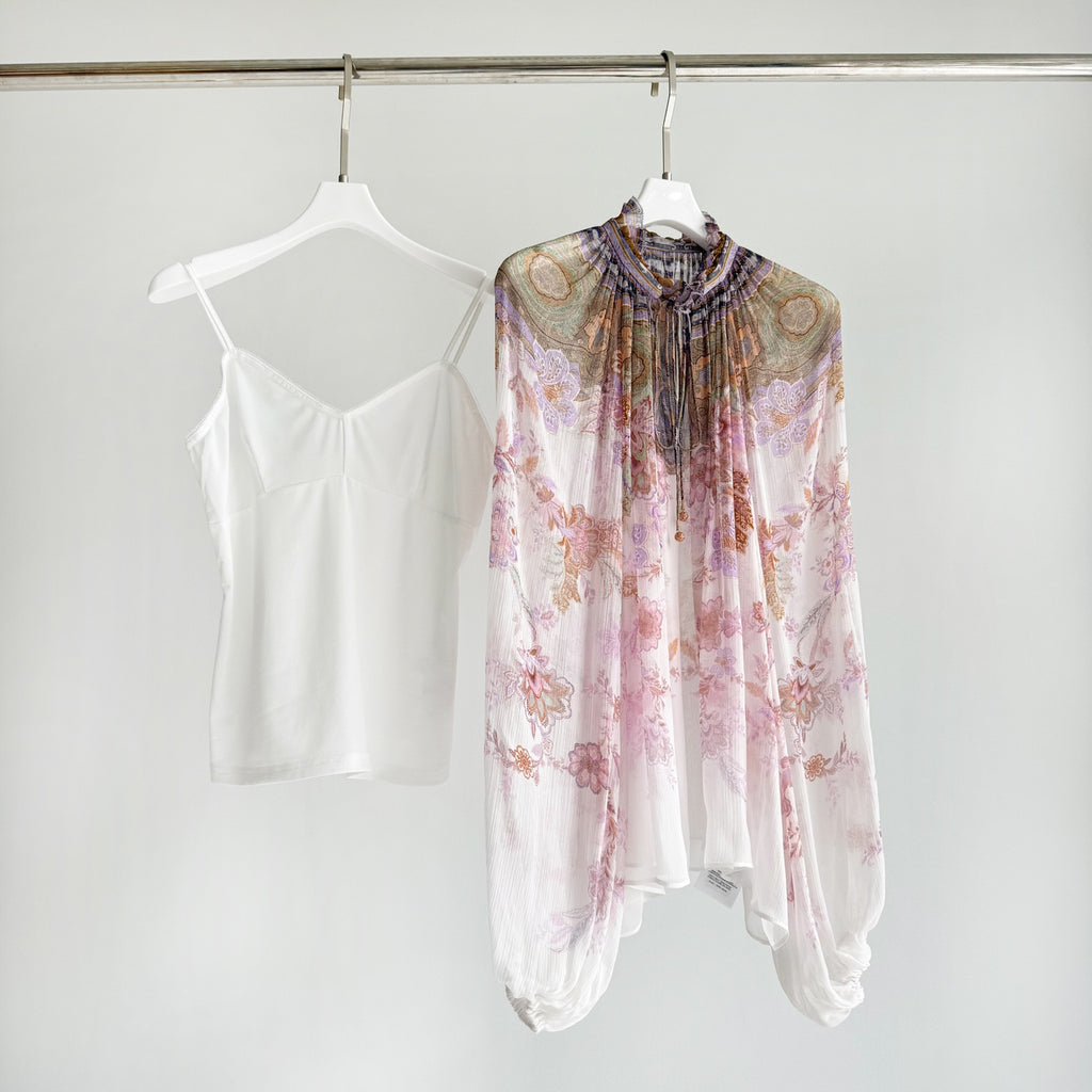 The Luna Billow Blouse in Cream Blue Paisley Collection