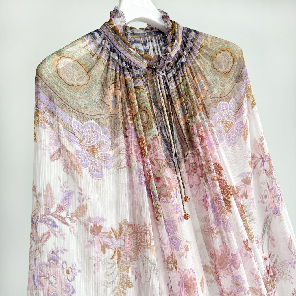 The Luna Billow Blouse in Cream Blue Paisley Collection