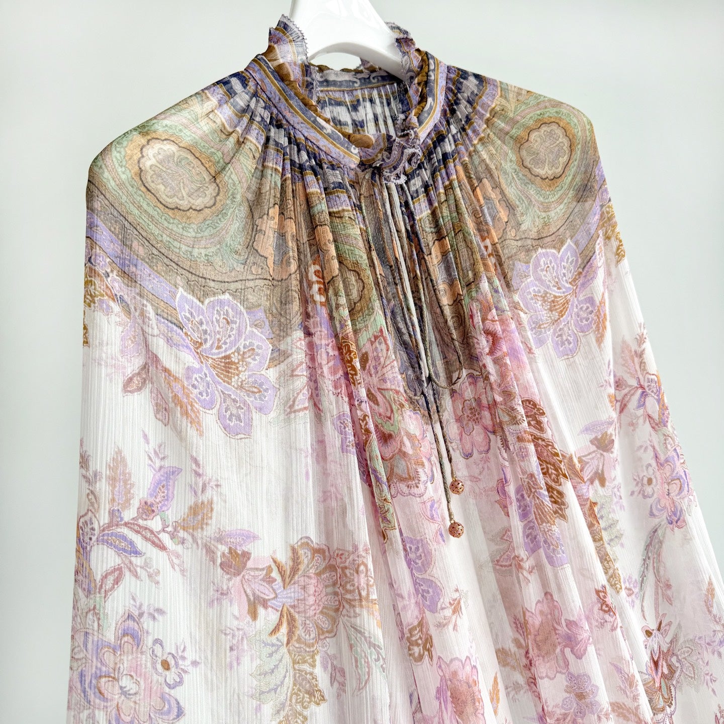 The Luna Billow Blouse in Cream Blue Paisley Collection