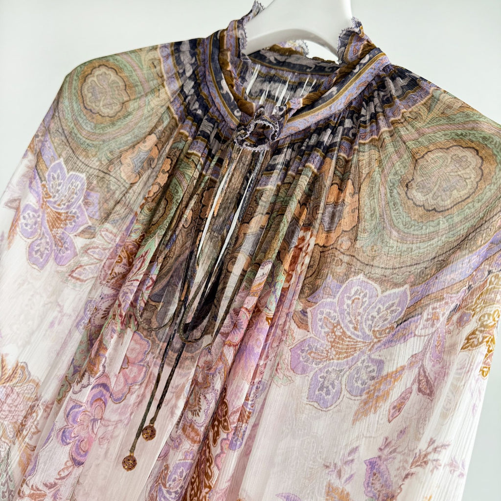 The Luna Billow Blouse in Cream Blue Paisley Collection