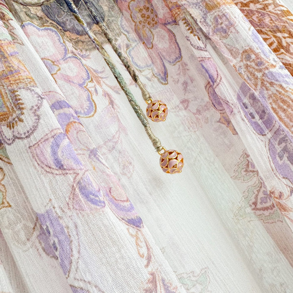 The Luna Billow Blouse in Cream Blue Paisley Collection
