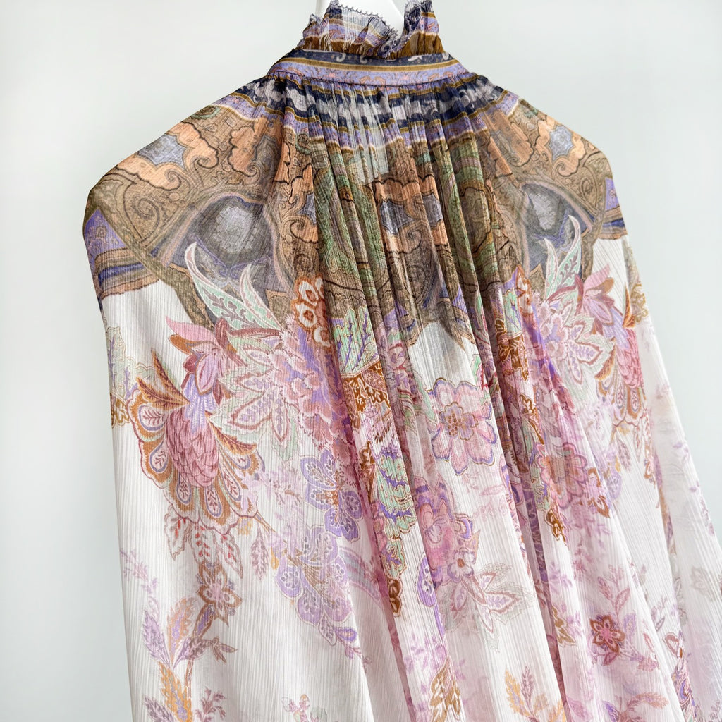 The Luna Billow Blouse in Cream Blue Paisley Collection