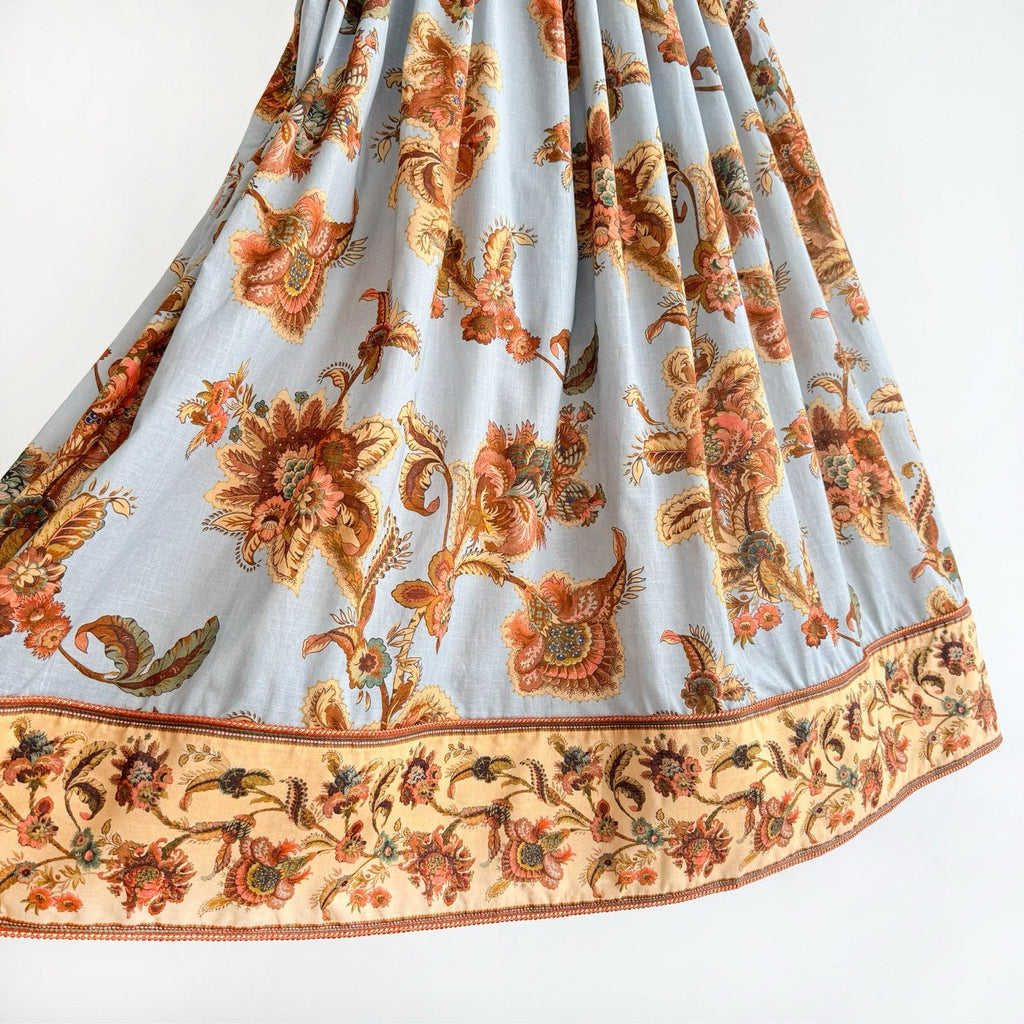 Blue Base Orange Vintage Floral Bustier Tie Strap Maxi Dress