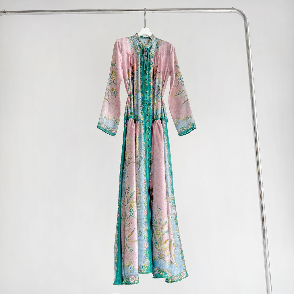 The Indra Long Sleeve Maxi Dress in Lilac Scarf Floral