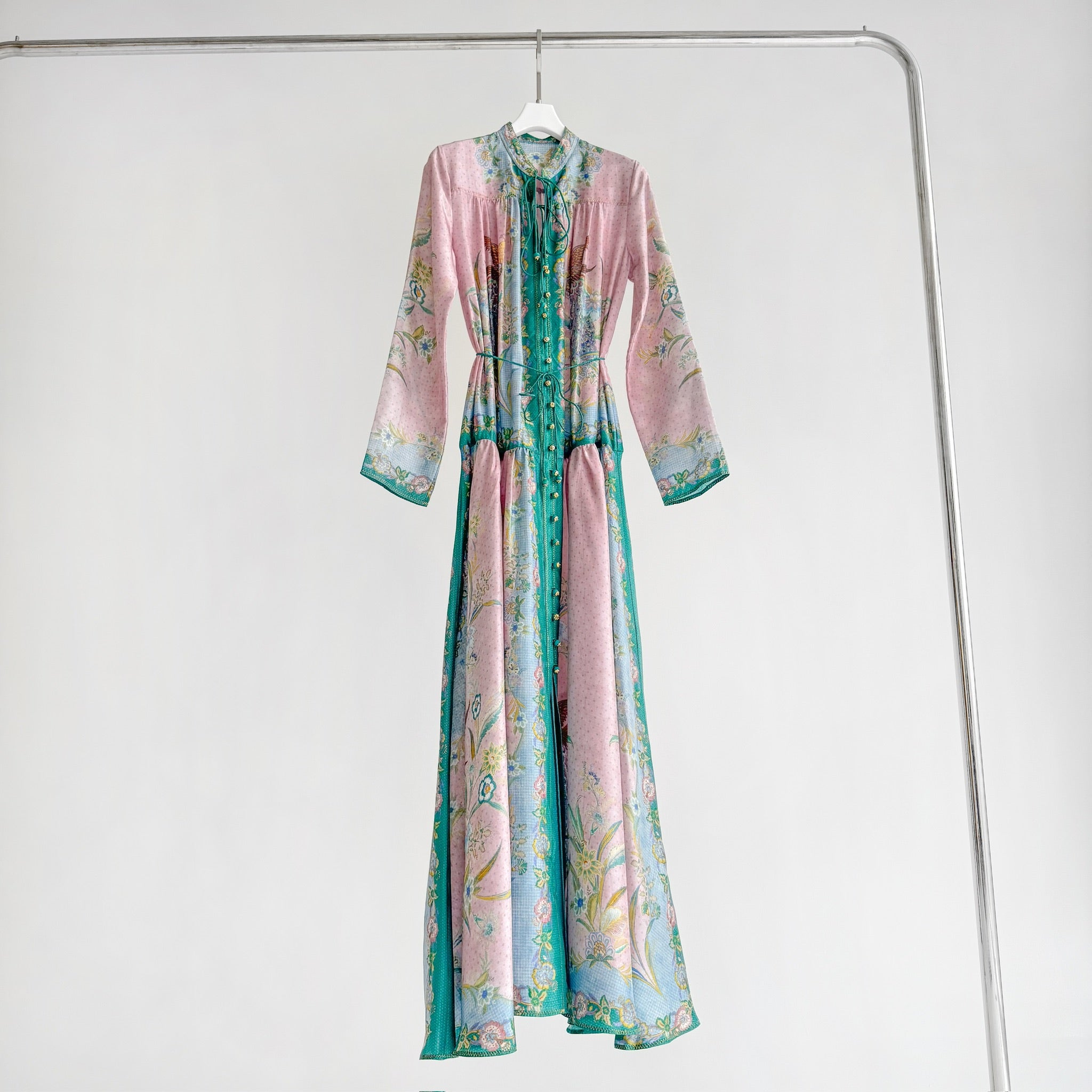 The Indra Long Sleeve Maxi Dress in Lilac Scarf Floral