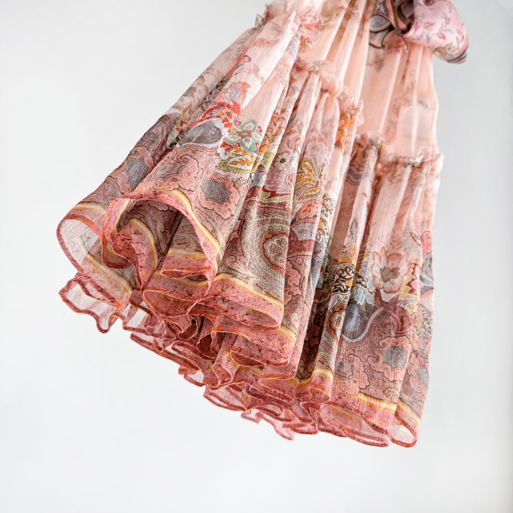 The Alchemy Flutter Dress in Pink Paisley