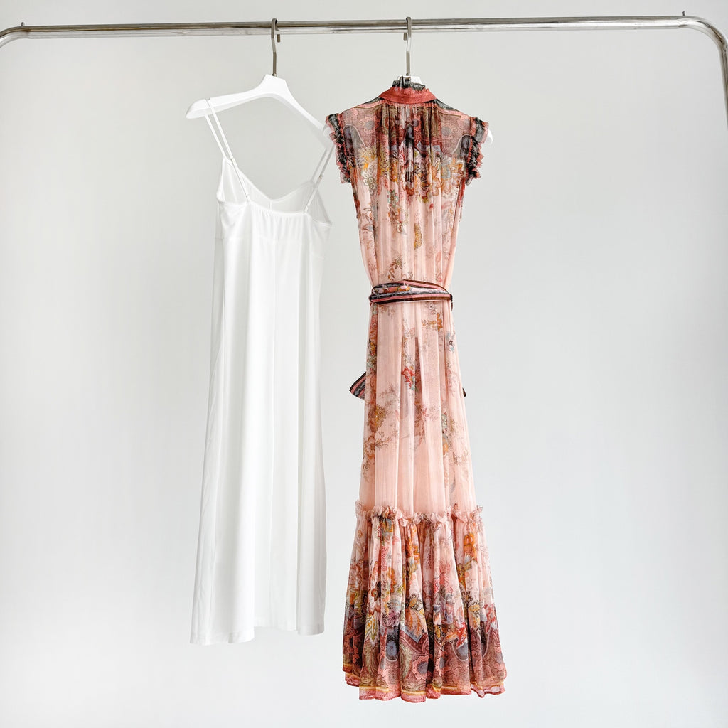 The Alchemy Flutter Dress in Pink Paisley
