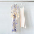 Indigo Wisteria Print Maxi Dress with Camisole Liner Two-Piece Set