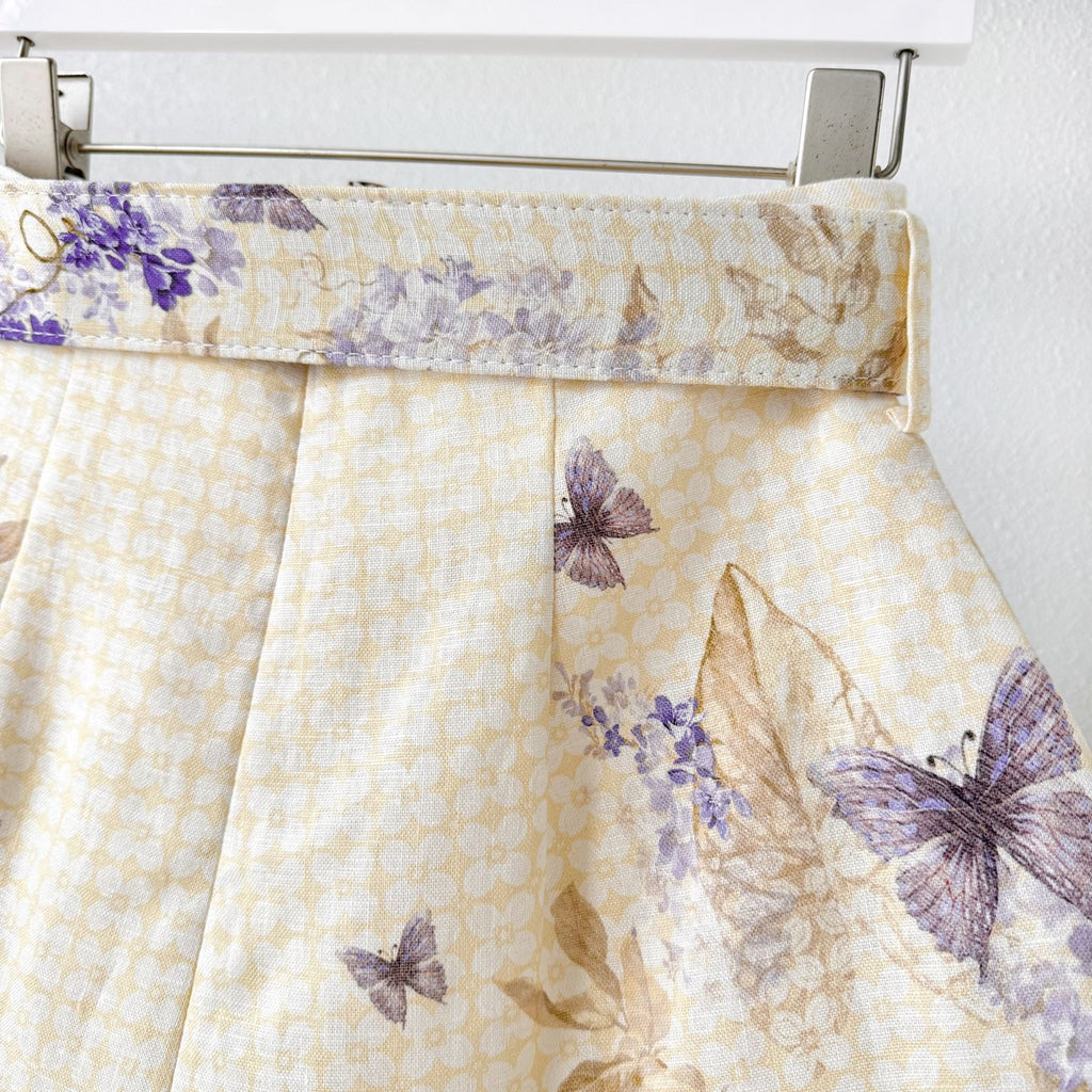 Indigo Wisteria Print High Rise Wide Leg Shorts