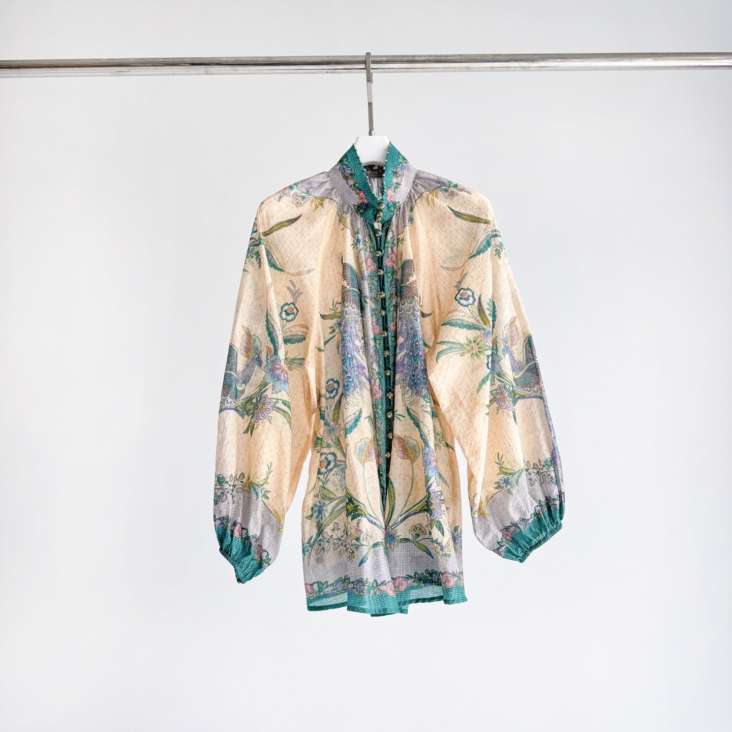 The Indra Billow Blouse Short in Cream Scarf Floral Two piece Set